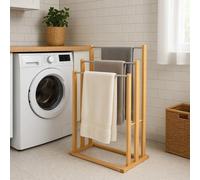 Bamboo Wooden Towel Holder Free Standing Bathroom Drying Rail Stand Storage Rack