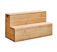 Bamboo Worktop Kitchen Storage Organiser - Countertop Organiser Unit Box, 2-Tier, Mini Shelf with Pull Out Drawer for Tidy Kitchen