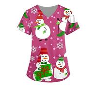 BambooActive Women's Classic Fit Reindeer Pattern Scrubs - Xmas Collection Work Tunics / Nursing Uniforms - Care Shirt