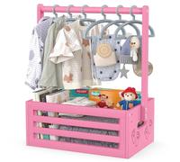 BAMBOOHOMIE Baby Shower Crate Closet, Shower Party Basket with Hangers Handle, Bamboo Gift Crate Box, Welcome Gift Basket for Newborn Baby, Pregnancy Gifts for New Parents (Pink, Small Size)