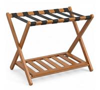 BAMBOOHOMIE Bamboo Luggage Rack for Guest Room, 26.77" Folding Wide Suitcase Stand with Storage Shelf, Thickened Luggage Stand Holder for Bedroom Hotel, Luggage Rack for Suitcases (1 Pack - Tea brown)
