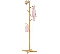 BAMBOOHOMIE Freestanding Coat Tree with 9 Hooks, Adjustable Height, Wooden Coat Rack Stand for Bedroom, Hallway, Office (2 Tier Coat Rack)
