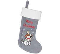BambooMN 1 Pc Set 18" Classic Hand Embroidered Sequined Cute Animal Christmas Stocking, 20 Christmas Light Dog