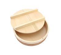 BambooMN 11.8" Hangiri Oke Sushi Rice Cooling Bowl/Tub with Lid, 1 Piece - Medium