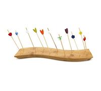 BambooMN 12" x 3" Bamboo Skewer Holder Food Display S-Wave Bamboo Skewers Stand w/ 20 Holes, Natural Colour - 3 Pieces