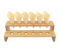 BambooMN 13" x 4.9" x 3.5" Natural Bamboo Straight Multi Level Food Cone Display Tamaki Stand for Restaurants, Catered Events, Party or Buffets, Holds up to 12 Cones