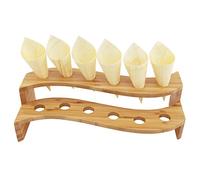 BambooMN 13" x 5.7" x 3.5" Natural Bamboo S Wave Multi Level Food Cone Display Tamaki Stand for Restaurants, Catered Events, Party or Buffets, Holds up to 12 Cones