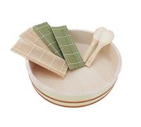BambooMN 14.2" Hangiri Oke Sushi Rice Cooling Bowl/Tub with 7 Pieces Sushi Making Serving Accessory Kit - Extra Large