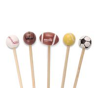 BambooMN 3.9" (10cm) Decorative Sports Ball End Bamboo Cocktail Fruit Sandwich Picks Skewers for Catered Events, Holiday's, Restaurants or Buffets Party Supplies, Assorted, 100 pcs