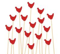 BambooMN 3.9" Decorative Red Rooster End Bamboo Cocktail Fruit Sandwich Picks Skewers for Catered Events, Holiday's, Restaurants or Buffets Party Supplies, 100 Pieces