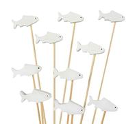 BambooMN 3.9 Inch White Fish Cocktail Appetisers Bamboo Toothpick Picks, Stirrer Sticks for Fruit Party, Charcuterie Accessories and Drinks, 100 Pieces