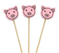 BambooMN 3.9" Pink Pig Fancy Cocktail Appetisers Bamboo Toothpick Picks Stirrer Sticks for Fruit Party, Charcuterie Accessories and Drinks, 100 Pieces