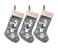 BambooMN 3 Pcs Set 18" Classic Hand Embroidered Sequined Cute Animal Christmas Stocking, 02 Penguin