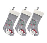 BambooMN 3 Pcs Set 18" Classic Hand Embroidered Sequined Cute Animal Christmas Stocking, 15 Naughty Cat Grey