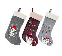 BambooMN 3 Pcs Set 18" Classic Hand Embroidered Sequined Cute Animal Christmas Stocking, Assortment 89