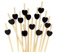 BambooMN 4.7" (12cm) Decorative Black Heart Bamboo Cocktail Fruit Sandwich Picks Skewers for Catered Events, Holiday's, Restaurants or Buffets Party Supplies, 100 Pieces