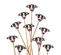 BambooMN 4.7" Cow Fancy Cocktail Appetisers Bamboo Toothpick Picks Stirrer Sticks for Fruit Party, Charcuterie Accessories and Drinks, 100 Pieces