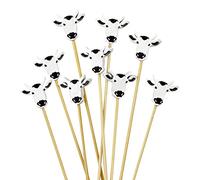 BambooMN 4.7" Cow Fancy Cocktail Appetisers Bamboo Toothpick Picks Stirrer Sticks for Fruit Party, Charcuterie Accessories and Drinks, 100 Pieces