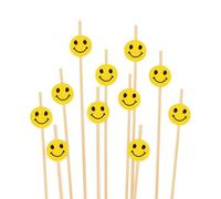 BambooMN 4" Decorative Premium Bamboo Smiley Face Cocktail Sandwich Fruit Skewer Pick, 100 Pieces