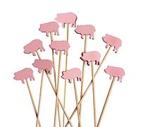 BambooMN 5.9" Pink Pig Fancy Cocktail Appetisers Bamboo Toothpick Picks Stirrer Sticks for Fruit Party, Charcuterie Accessories and Drinks, 300 Pieces