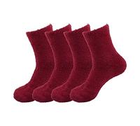 BambooMN Adult Super Soft Feather Light Cozy Fun Home Socks - 4 Pair Value Pack - Maroon - Medium (UK Size 2-8)