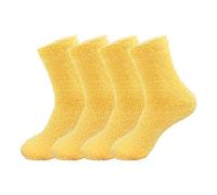 BambooMN Adult Super Soft Feather Light Cozy Fun Home Socks - 4 Pair Value Pack - Sunshine Yellow - Medium (UK Size 2-8)