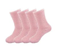 BambooMN Adult Super Soft Feather Light Cozy Fun Home Socks - 4 Pair Value Pack - Tinkerbell Pink - Medium (UK Size 2-8)