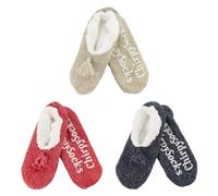 BambooMN Adult Super Soft Warm Cozy Fancy Yarn Slippers Non-Slip Lined Socks, Assortment D, Medium