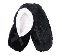 BambooMN Adult Super Soft Warm Cozy Fuzzy Soft Touch Sleeper Slippers Non-Slip Lined Socks - Black - Large (UK Size 6-7)