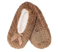 BambooMN Adult Super Soft Warm Cozy Fuzzy Soft Touch Sleeper Slippers Non-Slip Lined Socks - Brown - Large (UK Size 6-7)