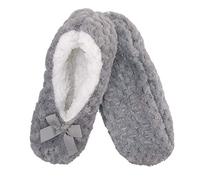 BambooMN Adult Super Soft Warm Cozy Fuzzy Soft Touch Sleeper Slippers Non-Slip Lined Socks - Grey - Medium (UK Size 4-5)