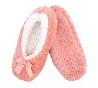 BambooMN Adult Super Soft Warm Cozy Fuzzy Soft Touch Sleeper Slippers Non-Slip Lined Socks - Pink - Large (UK Size 6-7)