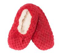 BambooMN Adult Super Soft Warm Cozy Fuzzy Soft Touch Sleeper Slippers Non-Slip Lined Socks - Red - Large (UK Size 6-7)