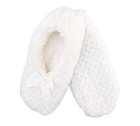 BambooMN Adult Super Soft Warm Cozy Fuzzy Soft Touch Sleeper Slippers Non-Slip Lined Socks - White - Large (UK Size 6-7)