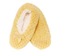 BambooMN Adult Super Soft Warm Cozy Fuzzy Soft Touch Sleeper Slippers Non-Slip Lined Socks - Yellow - Medium (UK Size 4-5)