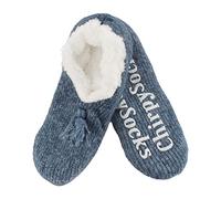 BambooMN - Adult Super Soft Warm Microfibre Cozy Fuzzy Slippers Non-Slip Lined Socks - Fancy Navy - Medium (UK Size 4-5)