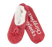BambooMN - Adult Super Soft Warm Microfibre Cozy Fuzzy Slippers Non-Slip Lined Socks - Fancy Red - X-Large (UK Size 8-9)