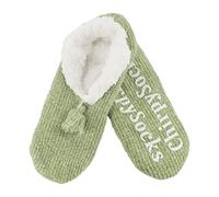 BambooMN - Adult Super Soft Warm Microfibre Cozy Fuzzy Slippers Non-Slip Lined Socks - Fancy Sage - Medium (UK Size 4-5)