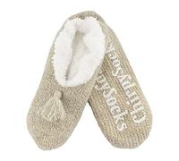 BambooMN - Adult Super Soft Warm Microfibre Cozy Fuzzy Slippers Non-Slip Lined Socks - Fancy Taupe - Large (UK Size 6-7)