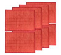 BambooMN Bamboo Slats Placemat with Fabric Border - Solid Color Print - 18" x 13" - Red, 8 pcs