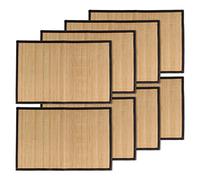 BambooMN Bamboo Slats Placemat with Fabric Border - Solid Colour Print - 17.5" x 12" - Brown with Black Border, 8 pcs