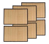 BambooMN Bamboo Slats Placemat with Fabric Border - Solid Colour Print - 17.5" x 12" - Brown with Black Border, 6 pcs