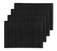 BambooMN Bamboo Slats Placemat with Fabric Border - Solid Colour Print - 18" x 13" - Black, 4 pcs