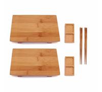 BambooMN Bamboo Sushi Plate/Tray, Chopsticks and Compartment Sauce Dish, 11.5" Rectangle - 2 Sets