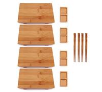 BambooMN Bamboo Sushi Plate/Tray, Chopsticks and Compartment Sauce Dish, 11.5" Rectangle - 4 Sets