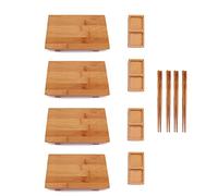 BambooMN Bamboo Sushi Plate/Tray, Chopsticks and Compartment Sauce Dish, 8.3" Rectangle - 4 Sets