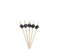 BambooMN Brand - 100 Pieces - 3.9" Decorative Dice Party End Bamboo Picks - Black
