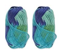 BambooMN Brand - 2 Skeins - Fishnet, Ruffle Fancy Scarf Yarn - 200g (60m), 100% Acrylic Yarn - Ocean Blue