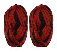 BambooMN Brand - 2 Skeins - Fishnet, Ruffle Fancy Scarf Yarn - 200g (60m), 100% Acrylic Yarn - Red Black