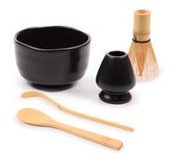 BambooMN Brand - Matcha Bowl Set (Includes Bowl, Rest,Tea Whisk, Chasaku, Tea Spoon) 1 Set Black